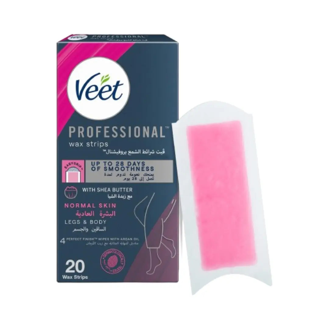Professional Wax Strips Normal Skin Legs & Body 20 Strips 4 Wipes
